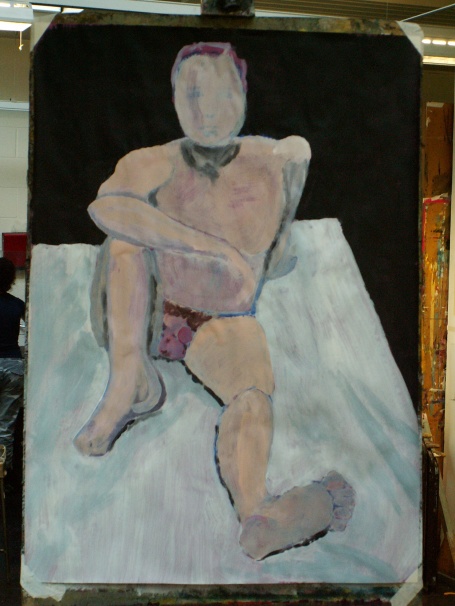 unfinished painting of a nude male model