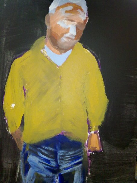 self portrait painting in acrylics, unfinished