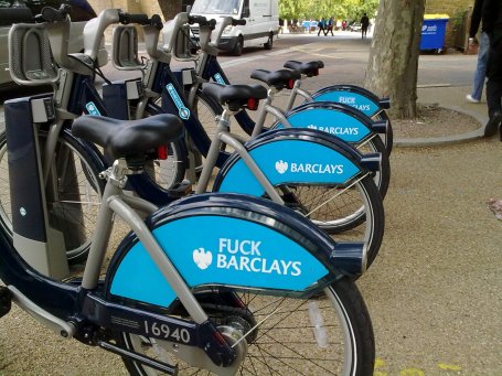 London loves Barclays bicycles with f*ck written on them